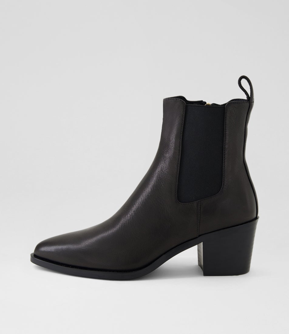 Folton Black Leather Ankle Boots