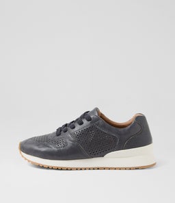 Intro Navy Shrunken Leather Sneakers Intro Navy Shrunken Leather Sneakers