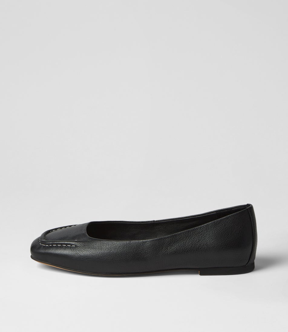 Nerine Black Leather Flat Shoes