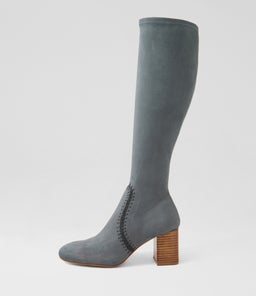 Saris Steel Blue Stretch Microsuede Knee High Boots Saris Steel Blue Stretch Microsuede Knee High Boots