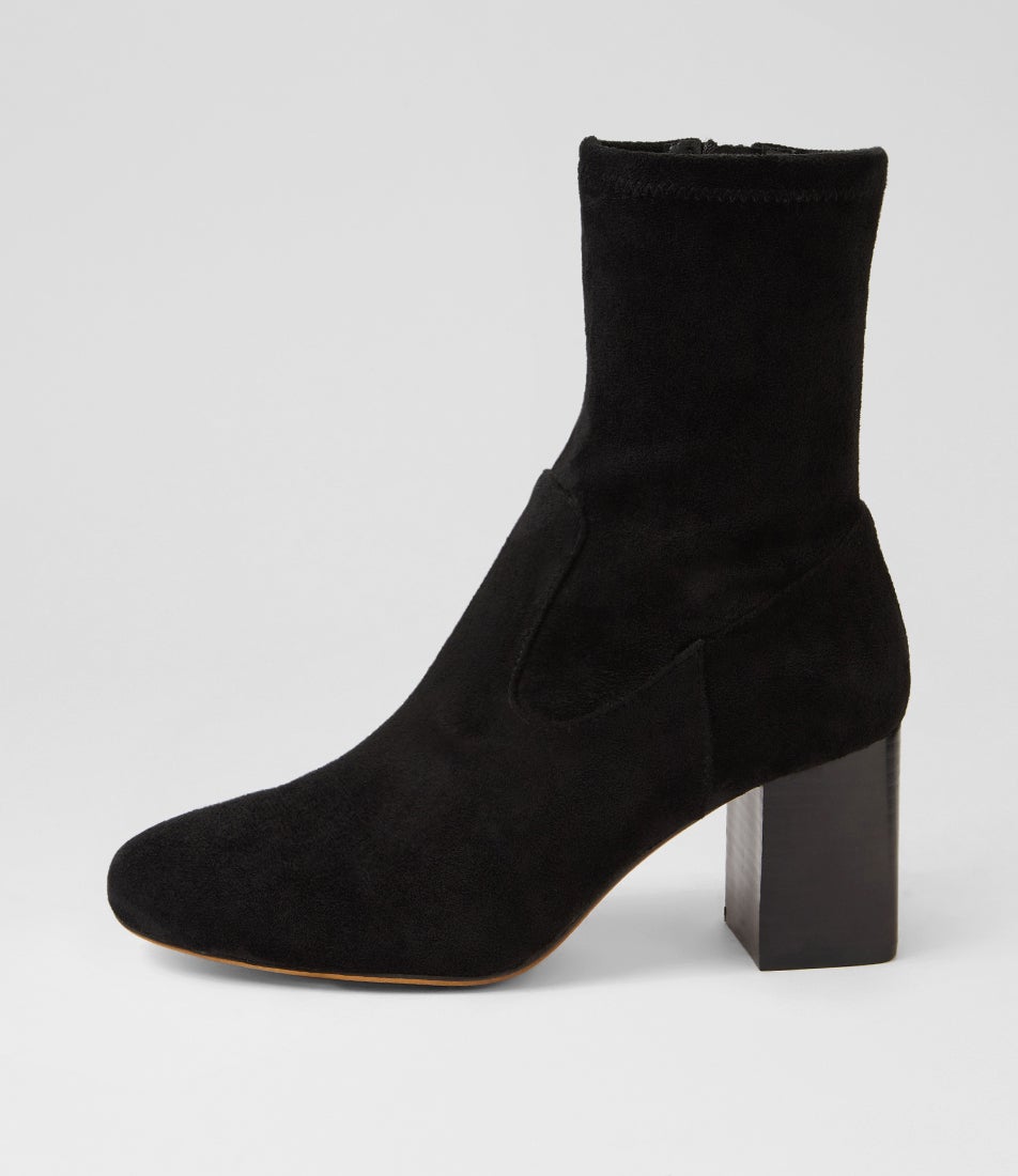 Shortee Black Stretch Microsuede Ankle Boots