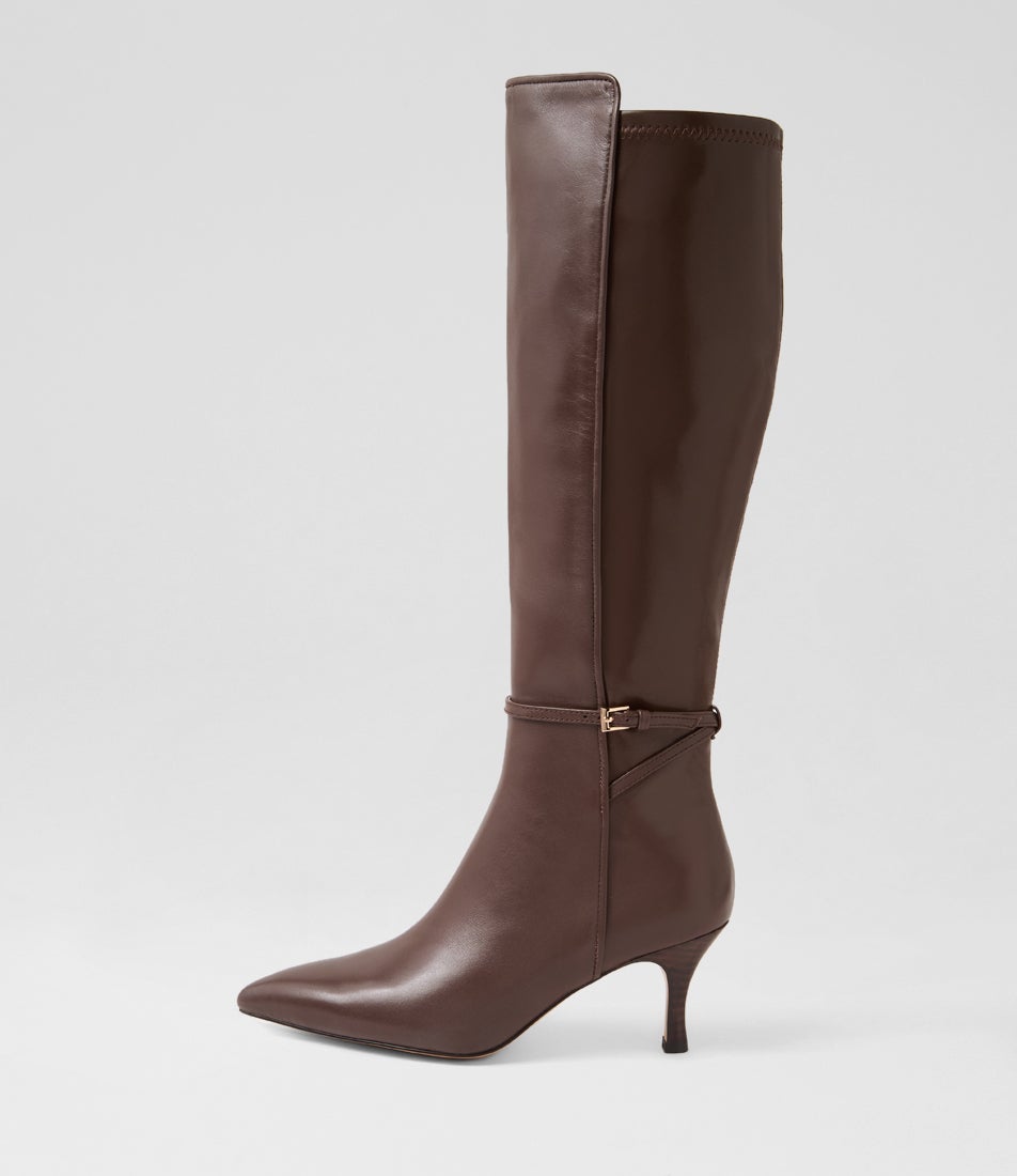 Tebbie Choc Leather Stretch Knee High Boots Tebbie Choc Leather Stretch Knee High Boots