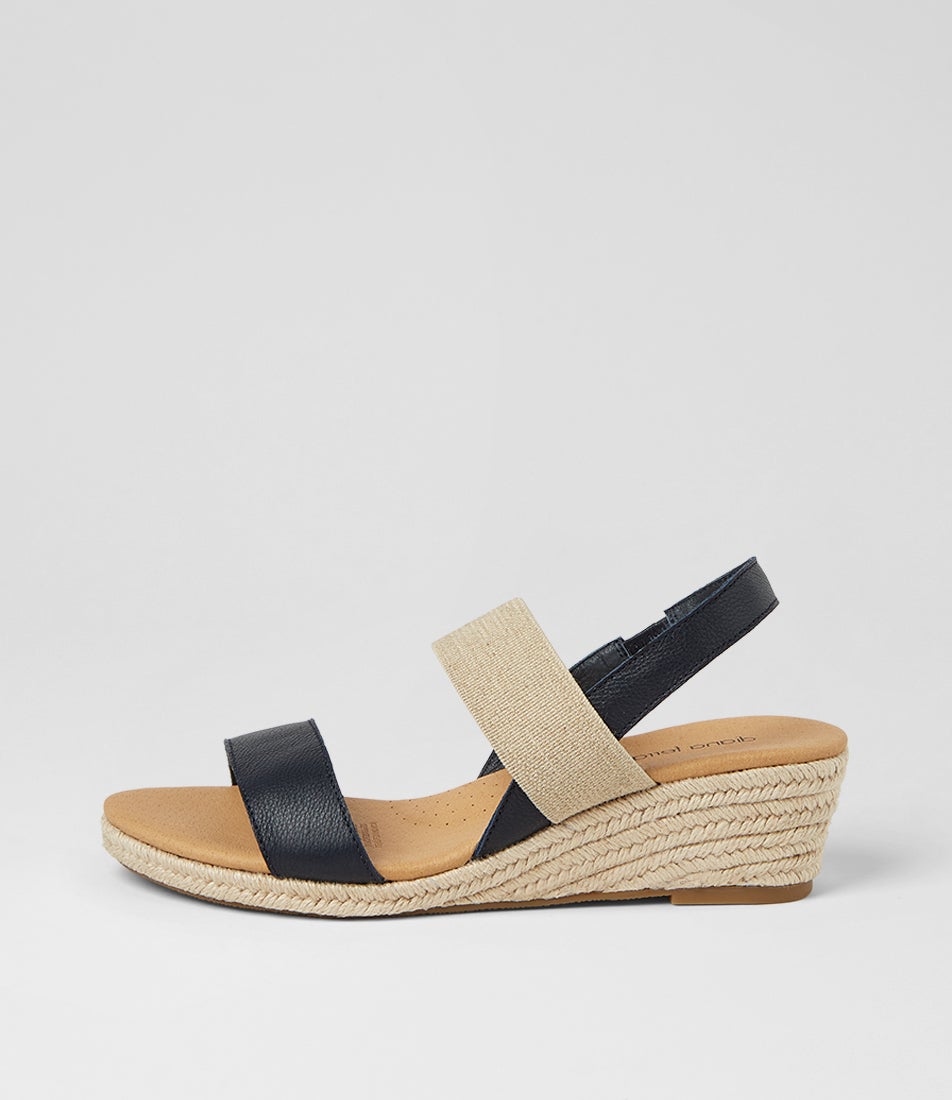 Hola Navy Natural Leather Elastic Sandals