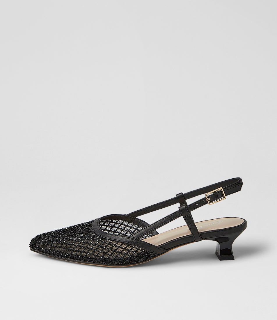 Jikkas Black Mesh Leather Heels Jikkas Black Mesh Leather Heels