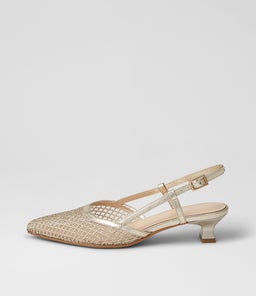 Jikkas Gold Mesh Leather Heels Jikkas Gold Mesh Leather Heels