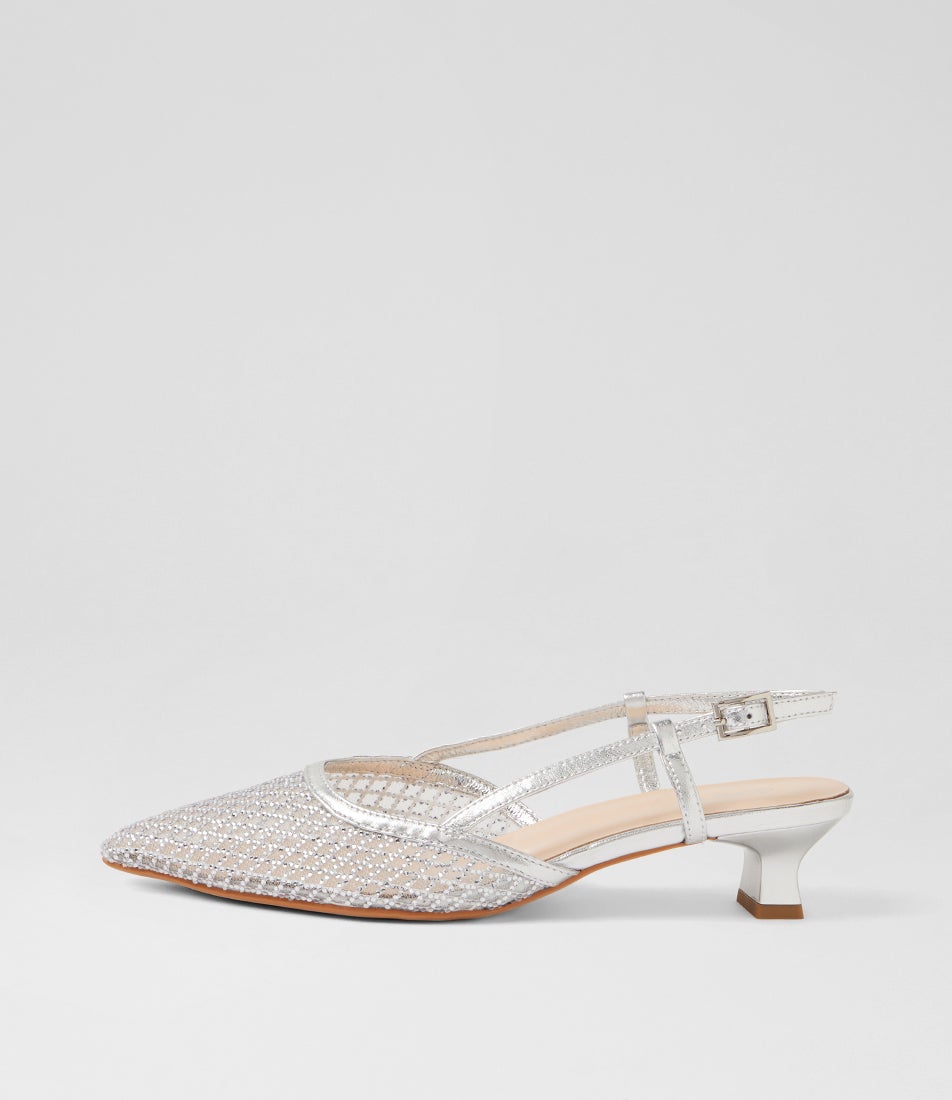 Jikkas Silver Mesh Leather Heels Jikkas Silver Mesh Leather Heels