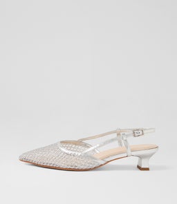 Jikkas Silver Mesh Leather Heels Jikkas Silver Mesh Leather Heels
