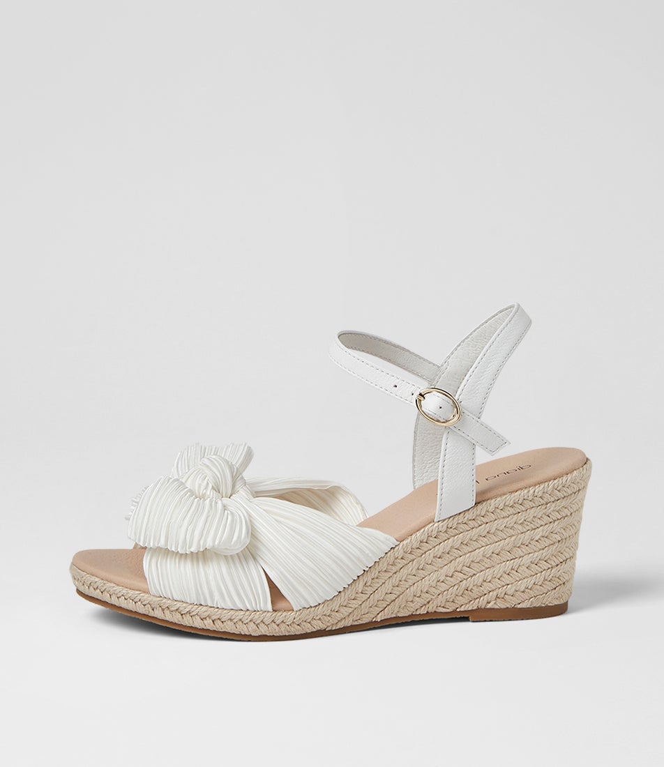 Jelari White Fabric Leather Sandals