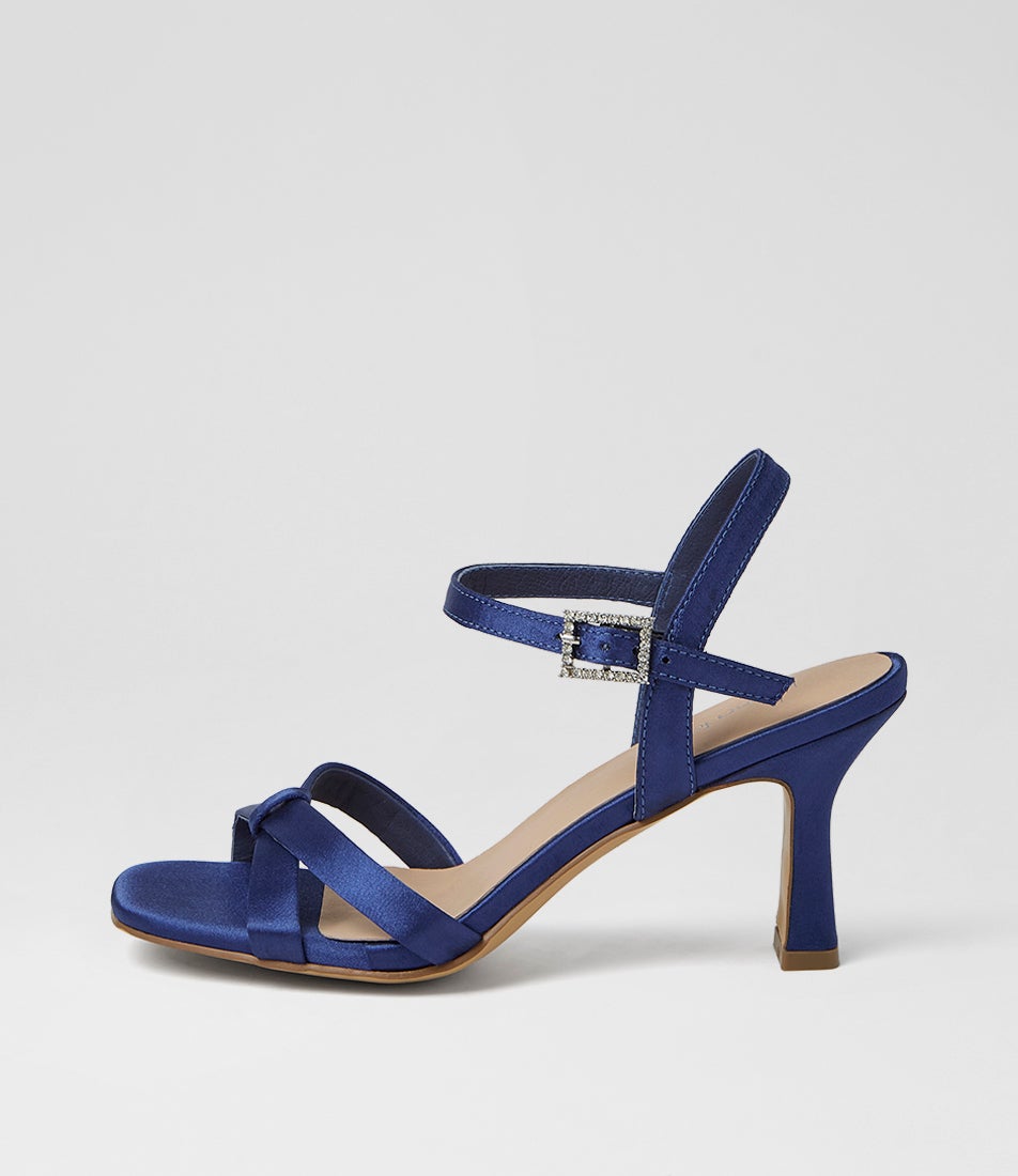 Triste Navy Satin Sandals