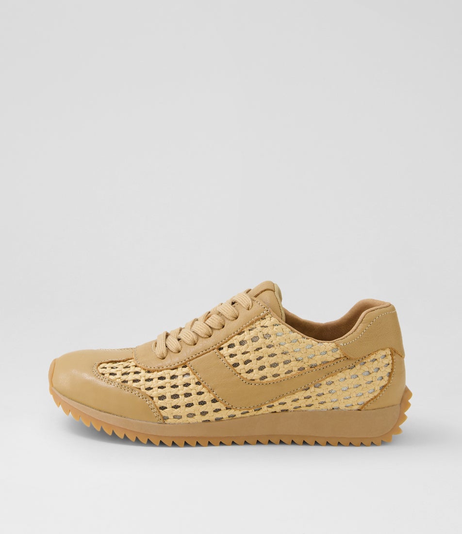 Diwa Tan Leather Woven Sneakers