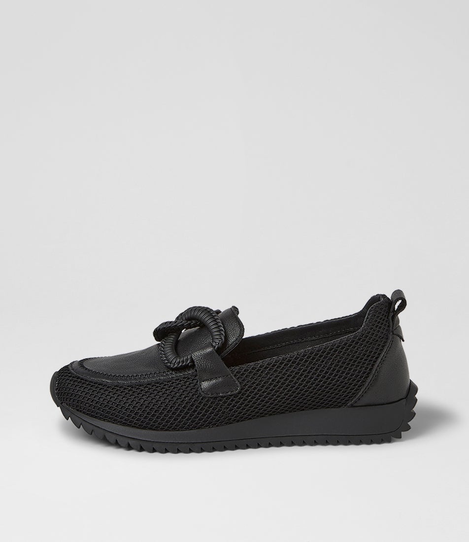 Darta Black Mesh Leather Loafers