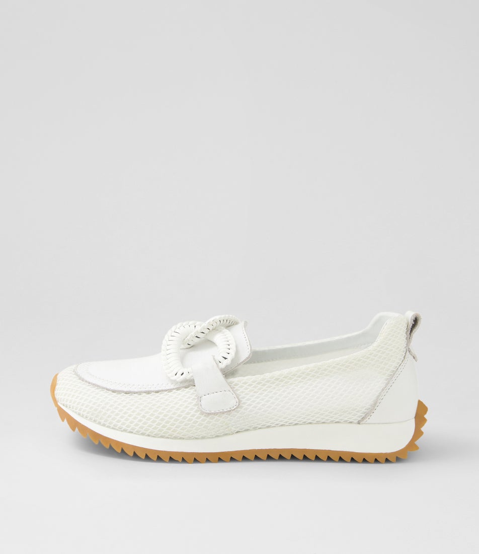 Darta White Mesh Leather Flat Shoes