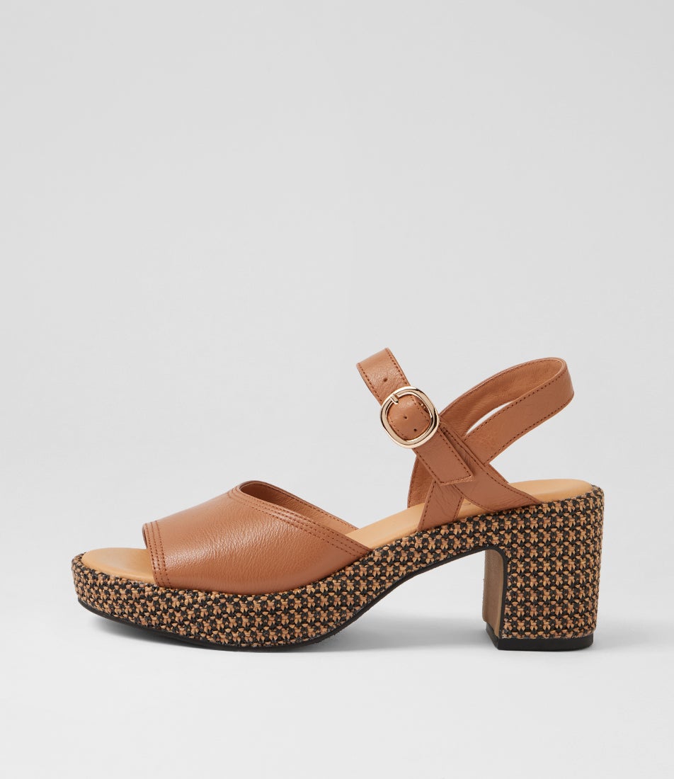 Busey Dark Tan Black Leather Woven Sandals