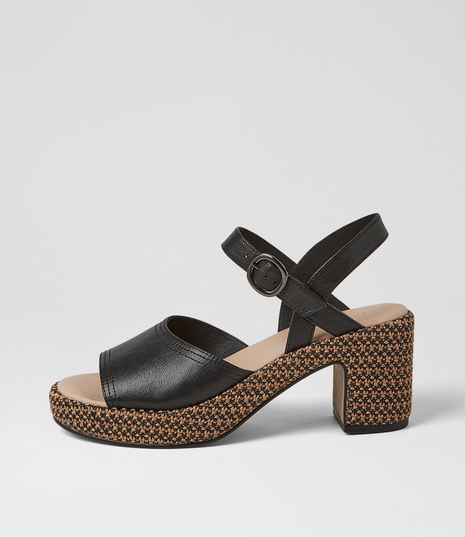 Busey Black Tan Leather Woven Sandals