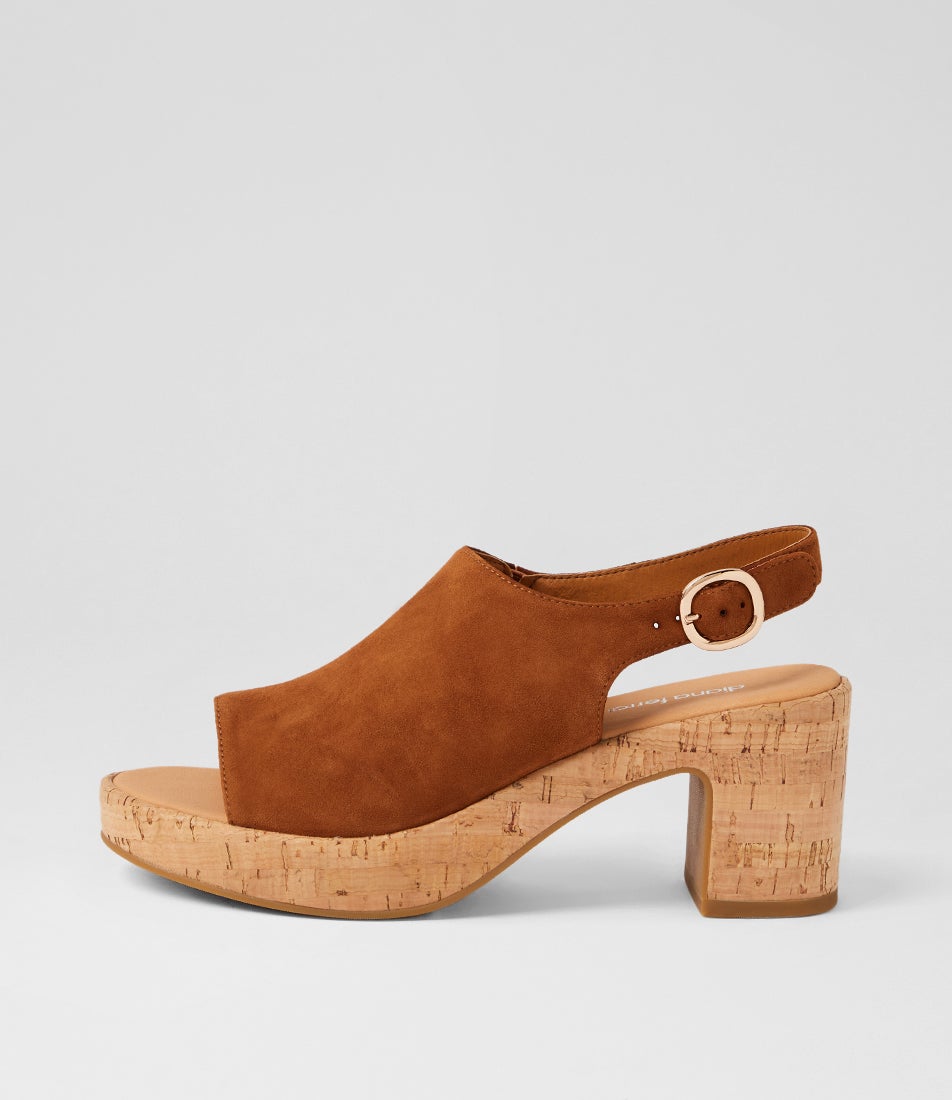 Balma Cognac Cork Suede Sandals Balma Cognac Cork Suede Sandals