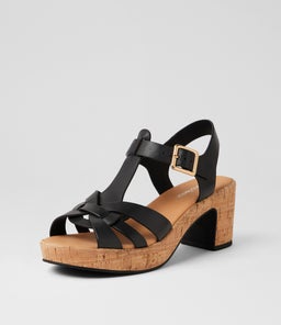 BILLAS DF BLACK CORK HEEL LEATHER