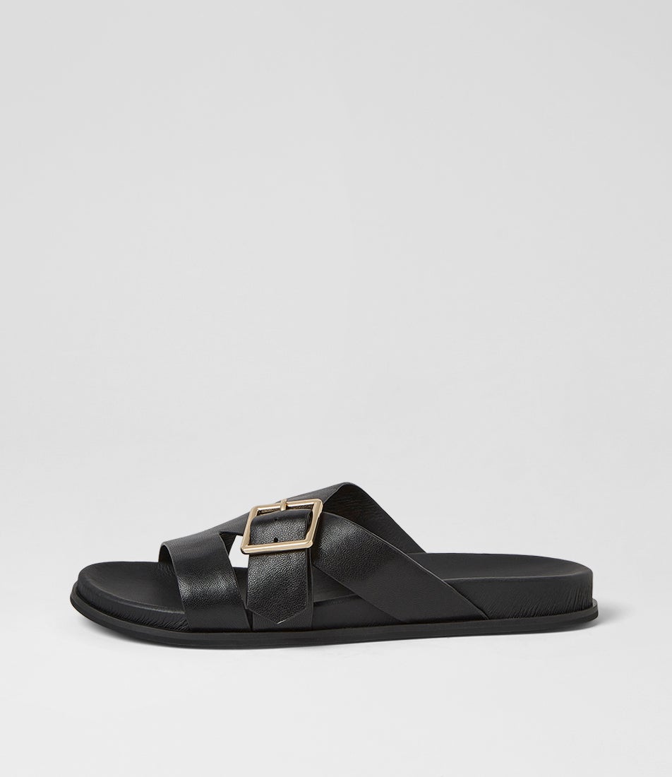 Nespie Black Leather Sandals