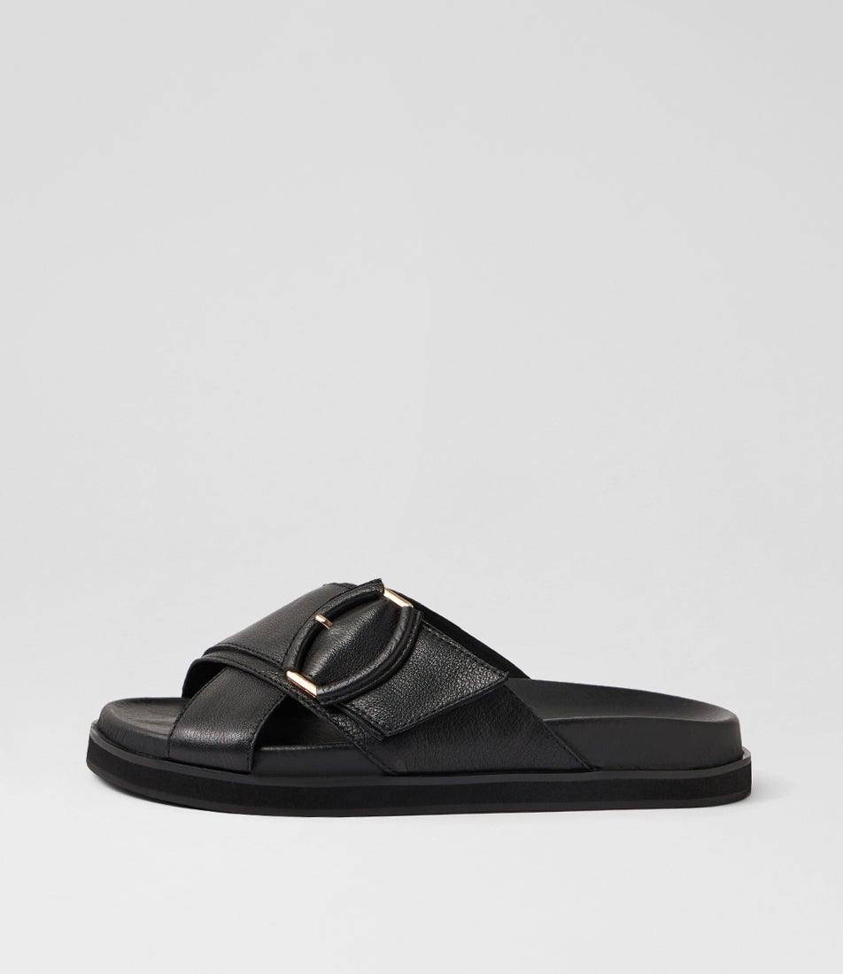 Vanana Black Leather Slides