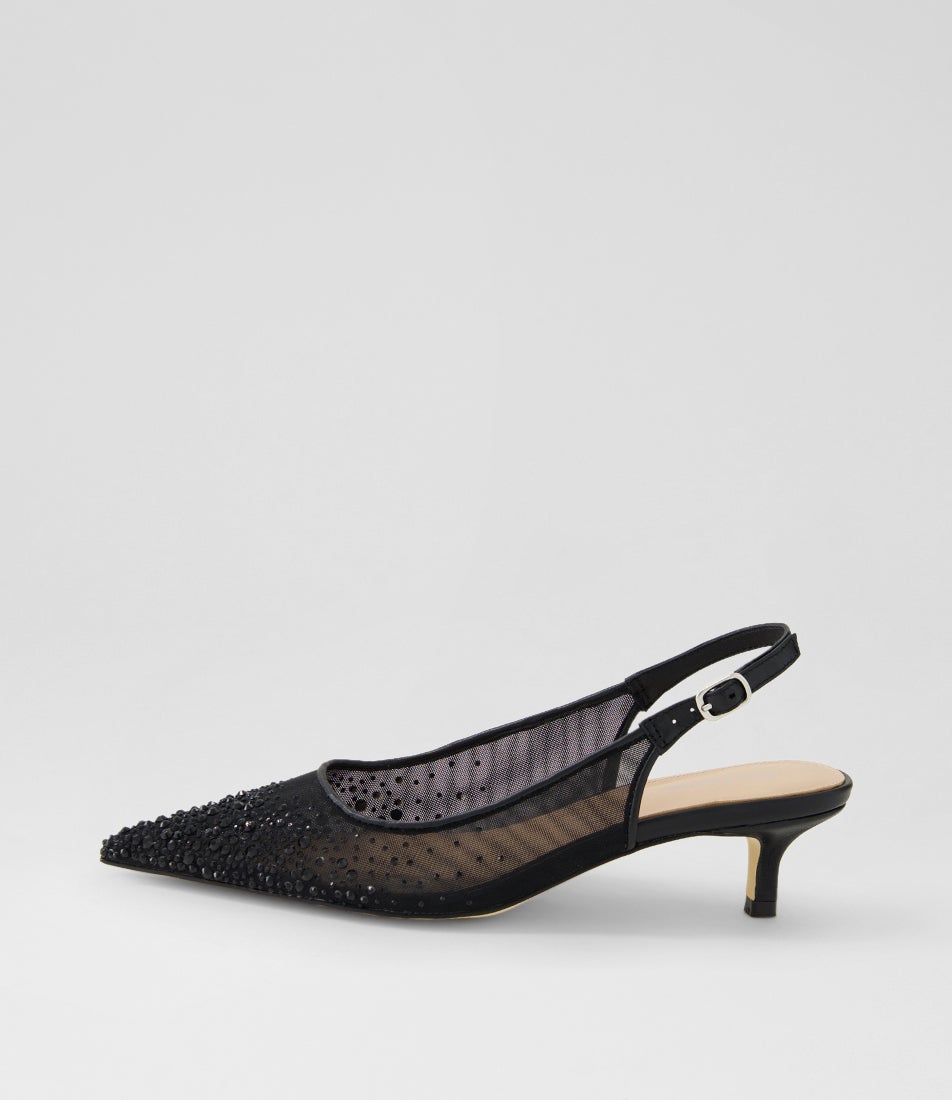 Quille Black Jewel Mesh Leather Heels Quille Black Jewel Mesh Leather Heels
