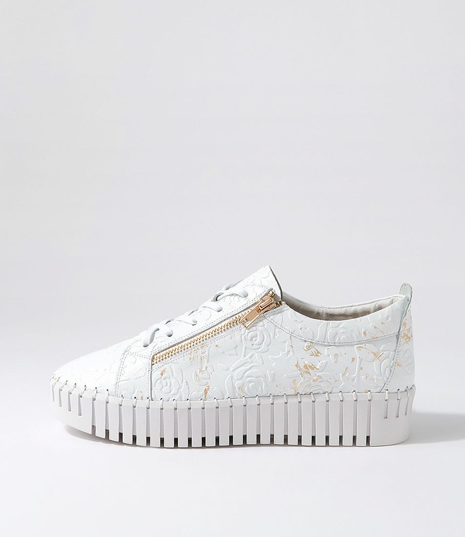 Bump White Gold Flower Leather Sneakers | Shop Online at
