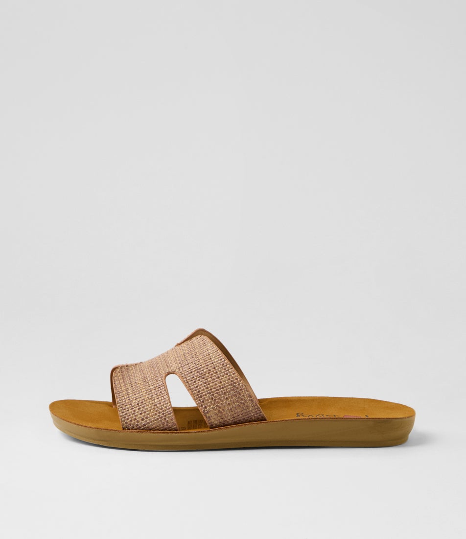 Glori Coffee Synthetic Raffia Slides Glori Coffee Synthetic Raffia Slides