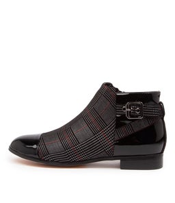 RITA IL BLACK GREY PRINT CHECK PATENT PU FABRIC