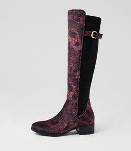 Tejai Wine Floral Velvet Knee High Boots Tejai Wine Floral Velvet Knee High Boots