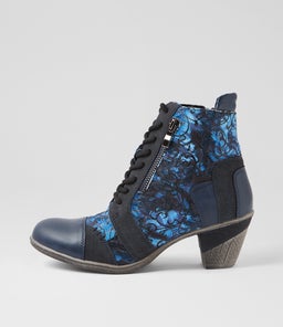 Zolika Navy Swirl Multi Lace Up Boots Zolika Navy Swirl Multi Lace Up Boots