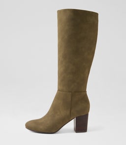 Malanda W Olive Nubuck Pu Knee High Boots Malanda W Olive Nubuck Pu Knee High Boots
