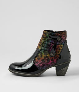 ZEPPIE IL BLACK RAINBOW LEOPARD PATENT PU FABRIC