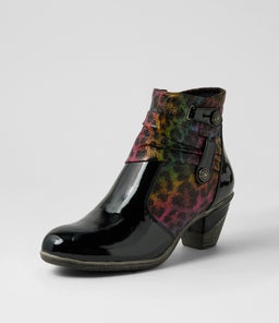 ZEPPIE IL BLACK RAINBOW LEOPARD PATENT PU FABRIC