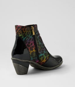 ZEPPIE IL BLACK RAINBOW LEOPARD PATENT PU FABRIC