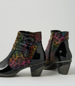 ZEPPIE IL BLACK RAINBOW LEOPARD PATENT PU FABRIC