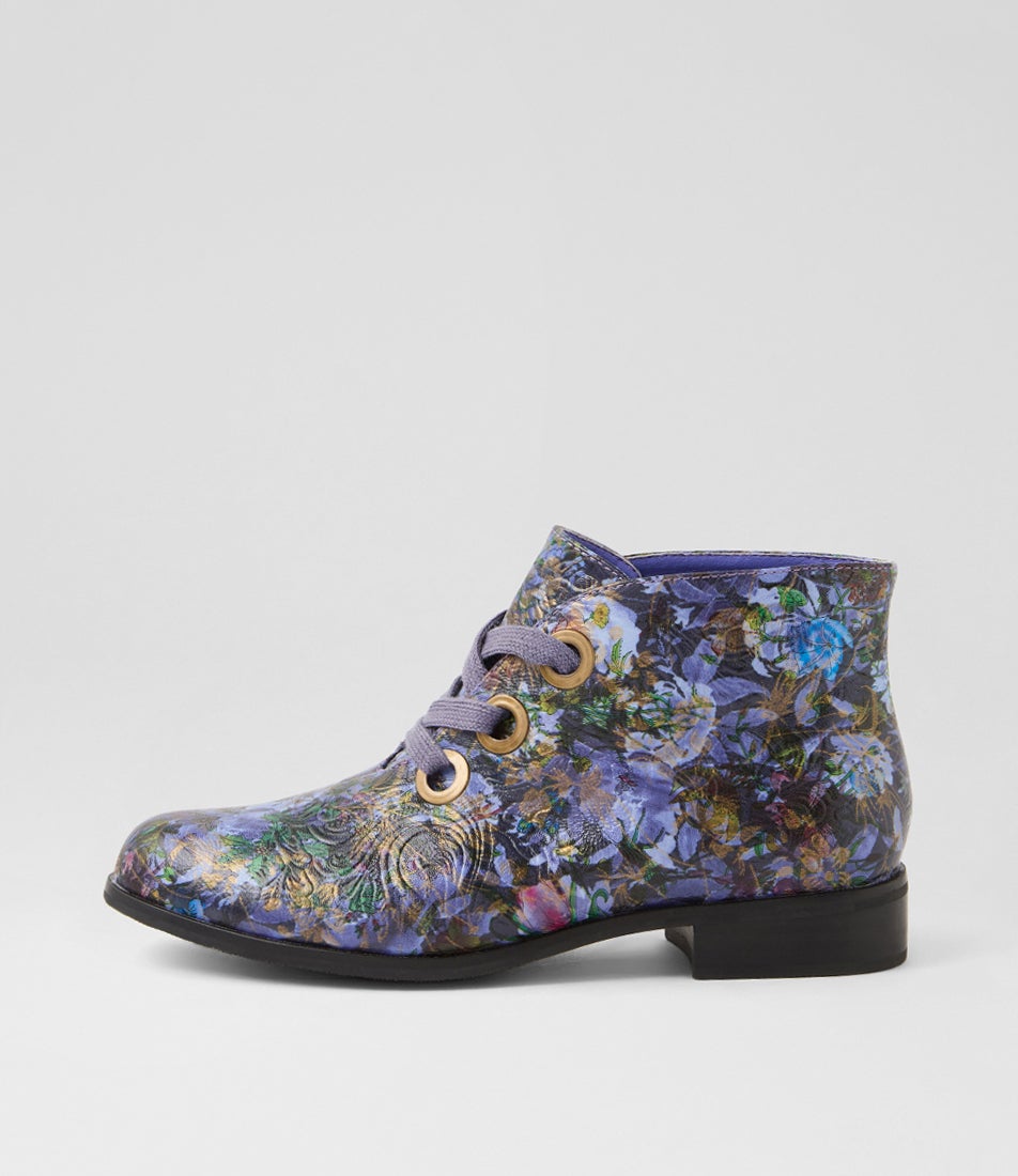 Hissel Blue Floral Ankle Boots