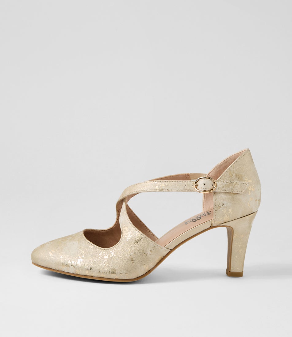 Irenna W Champagne Shimmer Fabric Heels Irenna W Champagne Shimmer Fabric Heels