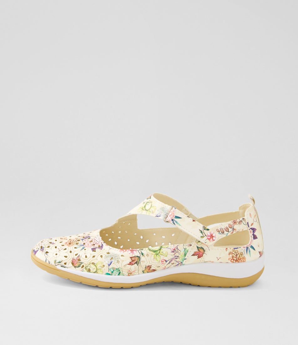 Ardon Beige Wildflower Flat Shoes
