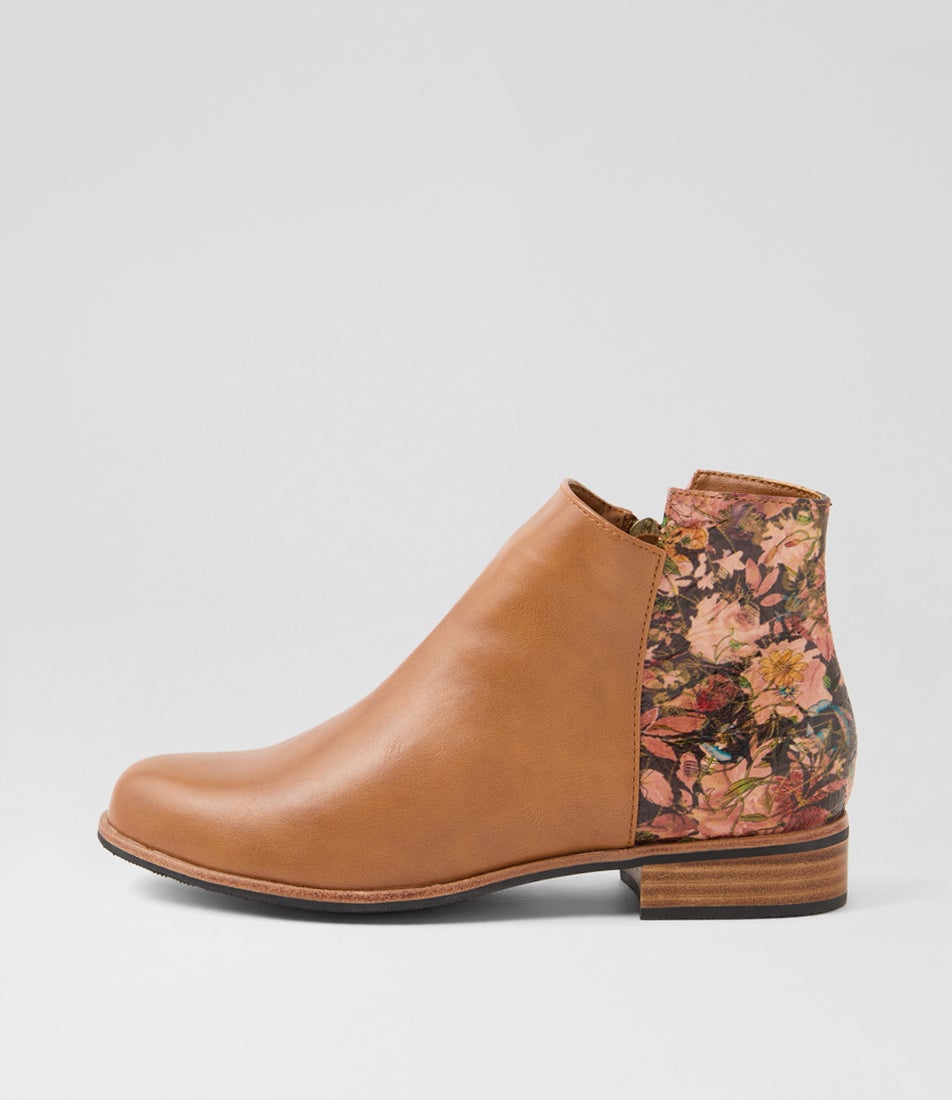 Horson Tan Cafe Floral Ankle Boots Horson Tan Cafe Floral Ankle Boots