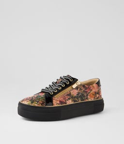 SKELOS IL CAFE FLORAL EMBOSS BLACK SMOOTH PATENT PU