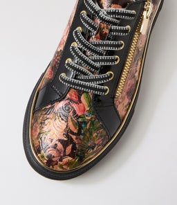 SKELOS IL CAFE FLORAL EMBOSS BLACK SMOOTH PATENT PU