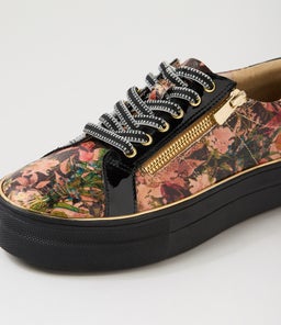 SKELOS IL CAFE FLORAL EMBOSS BLACK SMOOTH PATENT PU