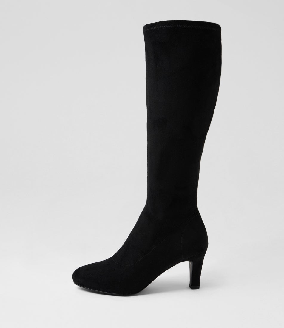 Islene W Black Stretch Microsuede Knee High Boots