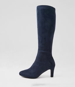Islene W Navy Stretch Microsuede Knee High Boots Islene W Navy Stretch Microsuede Knee High Boots