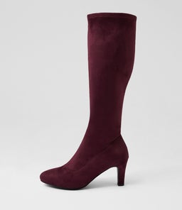 Islene W Wine Stretch Microsuede Knee High Boots Islene W Wine Stretch Microsuede Knee High Boots