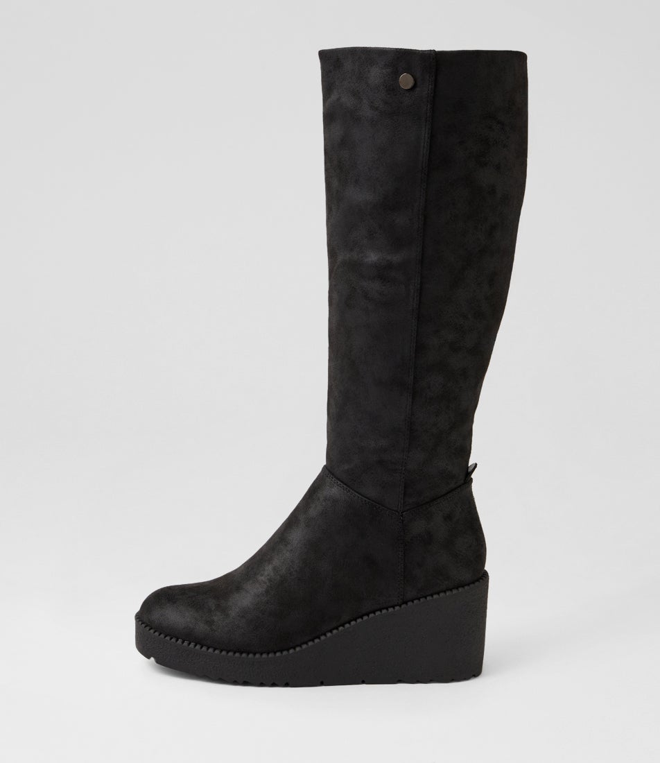 Linson Black Microsuede Knee High Boots Linson Black Microsuede Knee High Boots