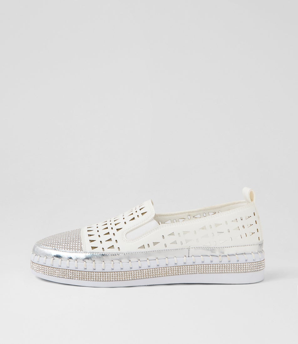 Tawqueet White Multi Flat Shoes