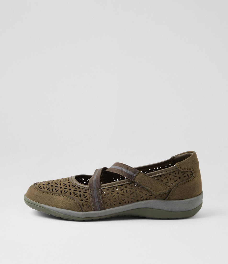 Astori Olive Nubuck Pu Flat Shoes