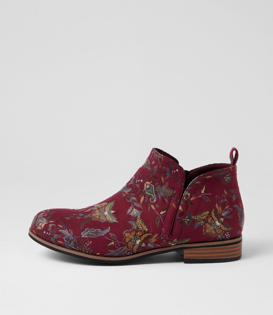 Hattie Wine Print Microsuede Ankle Boots Hattie Wine Print Microsuede Ankle Boots