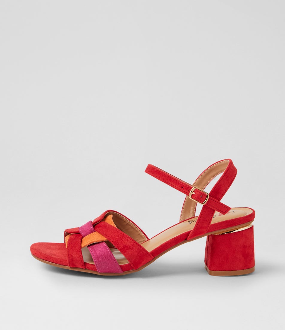 Hossie Red Multi Microsuede Sandals