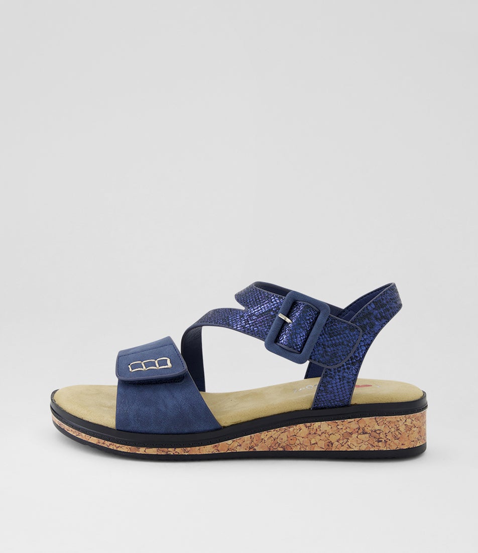 Trancine Dark Blue Snake Nubuck Pu Sandals