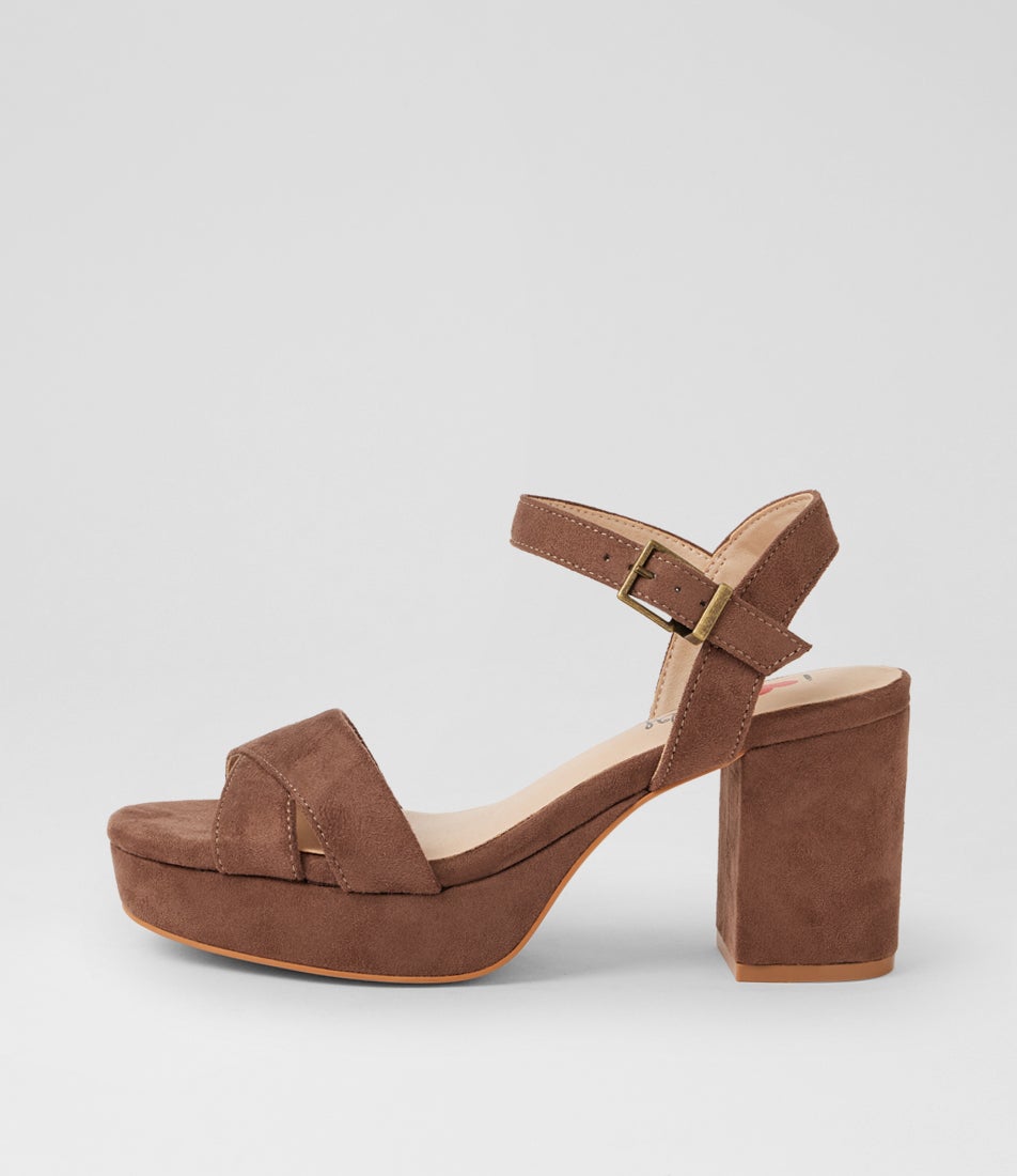 Finnisk Light Choc Microsuede Platform Sandals